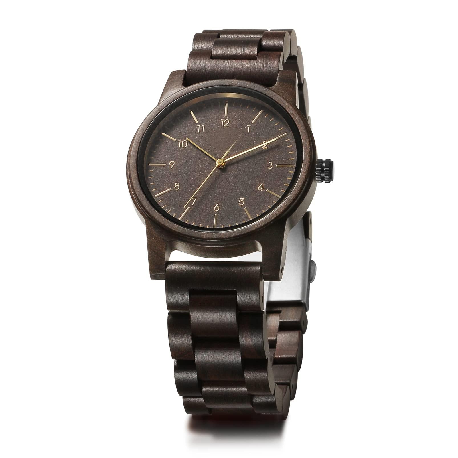 Source Factory（MOQ: 50 PCS）—40mm Wooden Watches Unisex Natural Wood Handmade Watch with Gift Box and Adjustable Strap