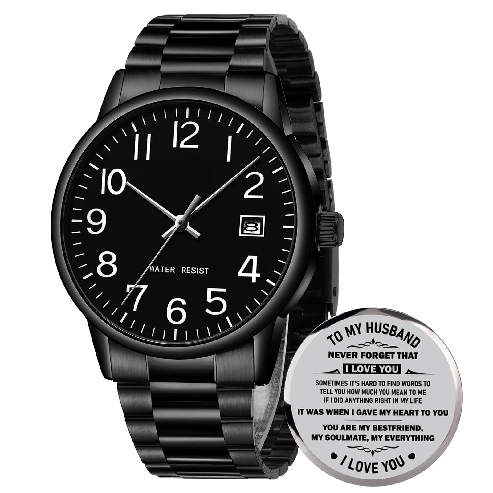 Source Factory（MOQ: 50 PCS）—Watches for Men Analog Quartz Waterproof Watch with Numeral Dial Easy to Read - Black Dress Mens Wrist Watch Stainless Steel Gifts for Husband Father at Birthday Anniversary