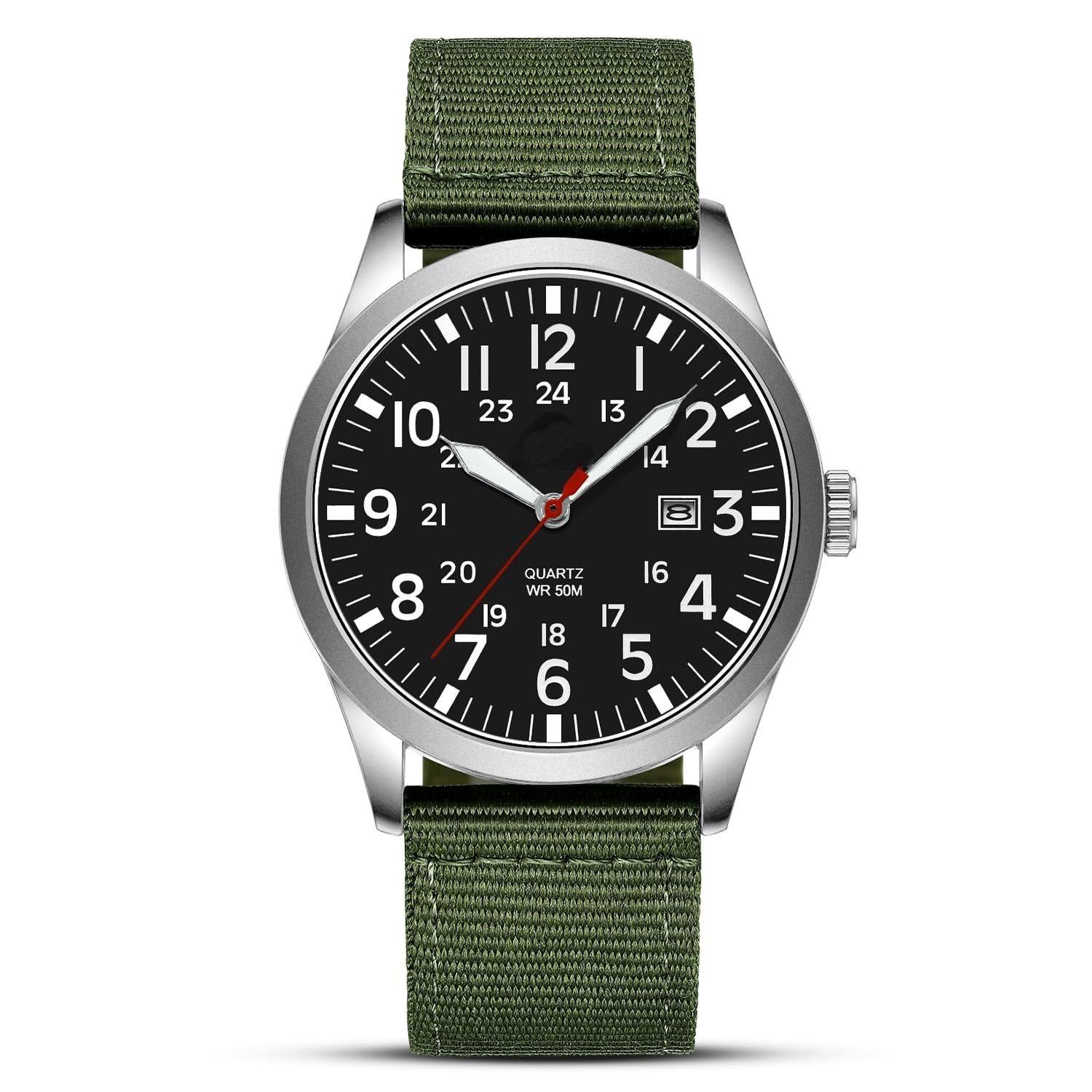 Source Factory（MOQ: 50 PCS）—Mens Watches Unisex Military Sport Nylon Strap Stylish Luminous Fashion Analog Quartz Watch for Men Waterproof Army Tactical Casual Wristwatch