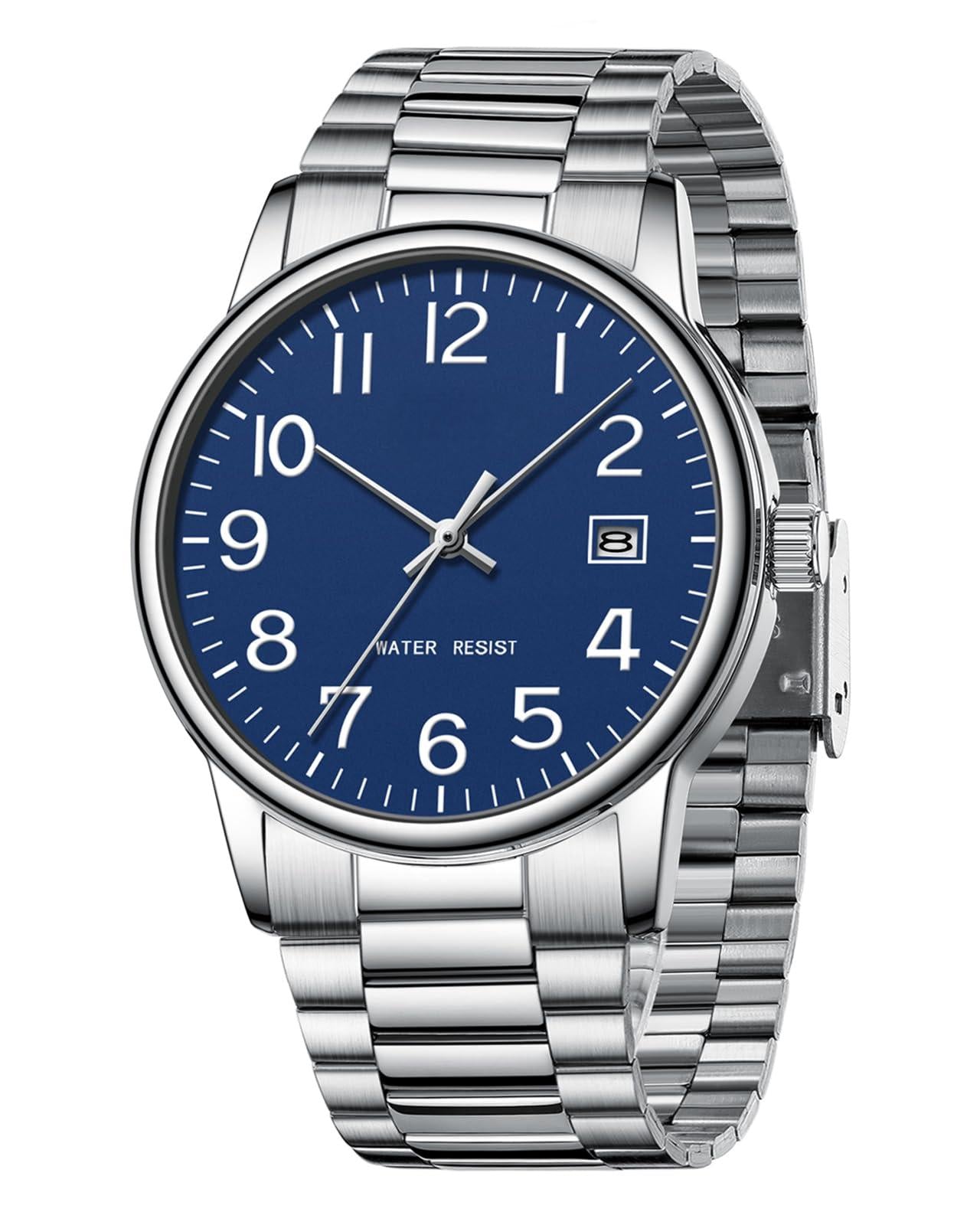 Source Factory（MOQ: 50 PCS）—Watches for Men Analog Quartz Waterproof Watch with Numeral Dial Easy to Read - Black Dress Mens Wrist Watch Stainless Steel Gifts for Husband Father at Birthday Anniversary