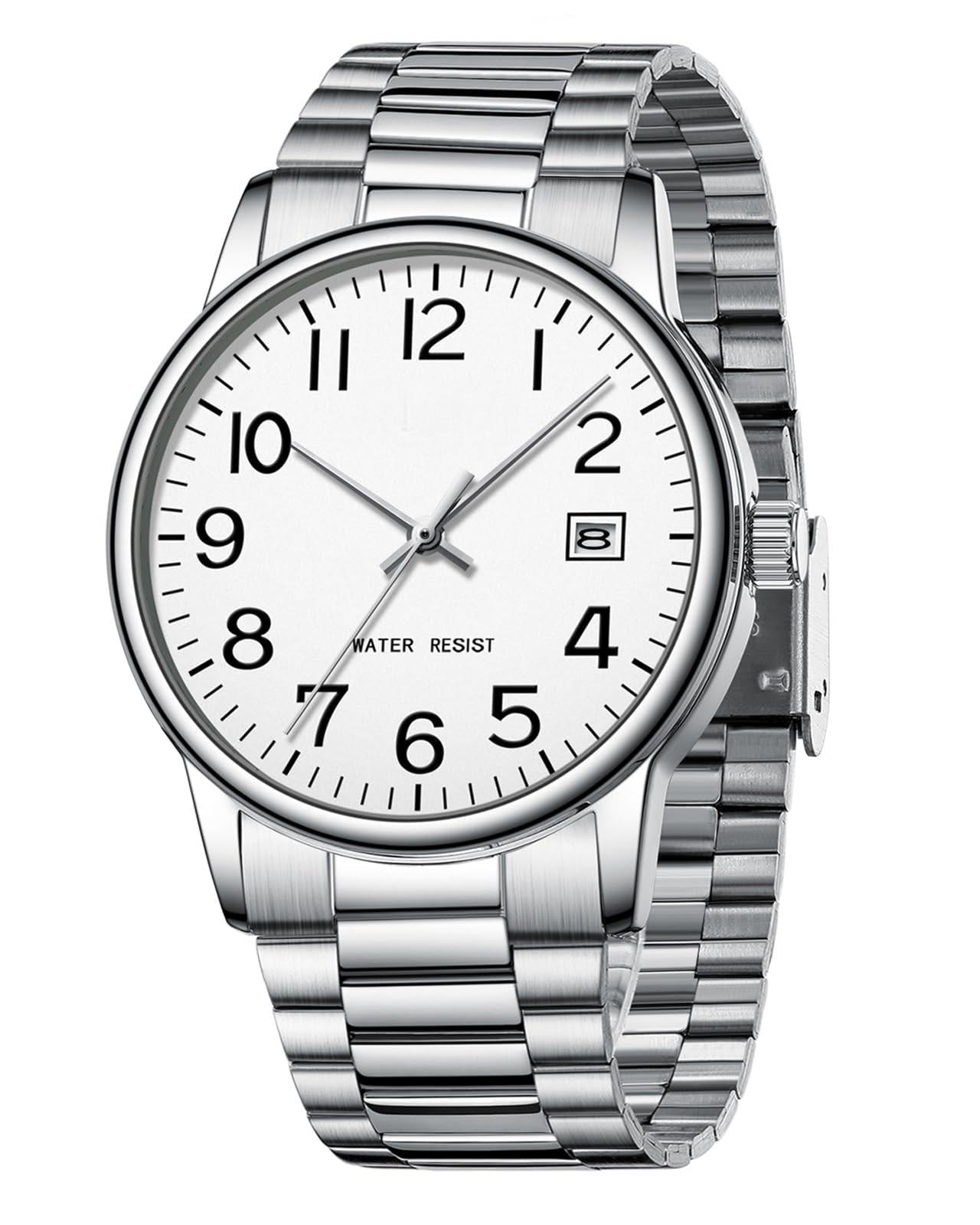 Source Factory（MOQ: 50 PCS）—Watches for Men Analog Quartz Waterproof Watch with Numeral Dial Easy to Read - Black Dress Mens Wrist Watch Stainless Steel Gifts for Husband Father at Birthday Anniversary