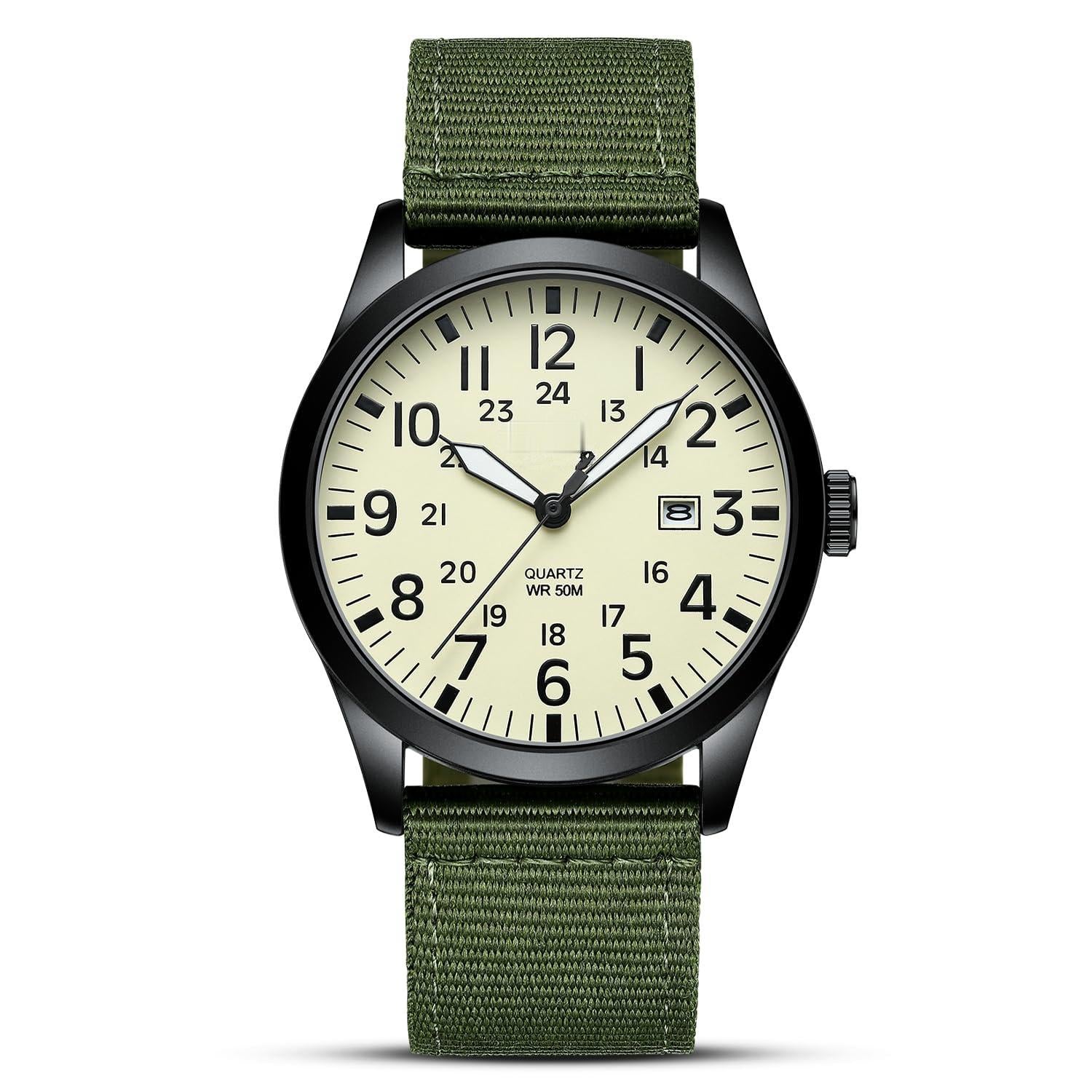 Source Factory（MOQ: 50 PCS）—Mens Watches Unisex Military Sport Nylon Strap Stylish Luminous Fashion Analog Quartz Watch for Men Waterproof Army Tactical Casual Wristwatch