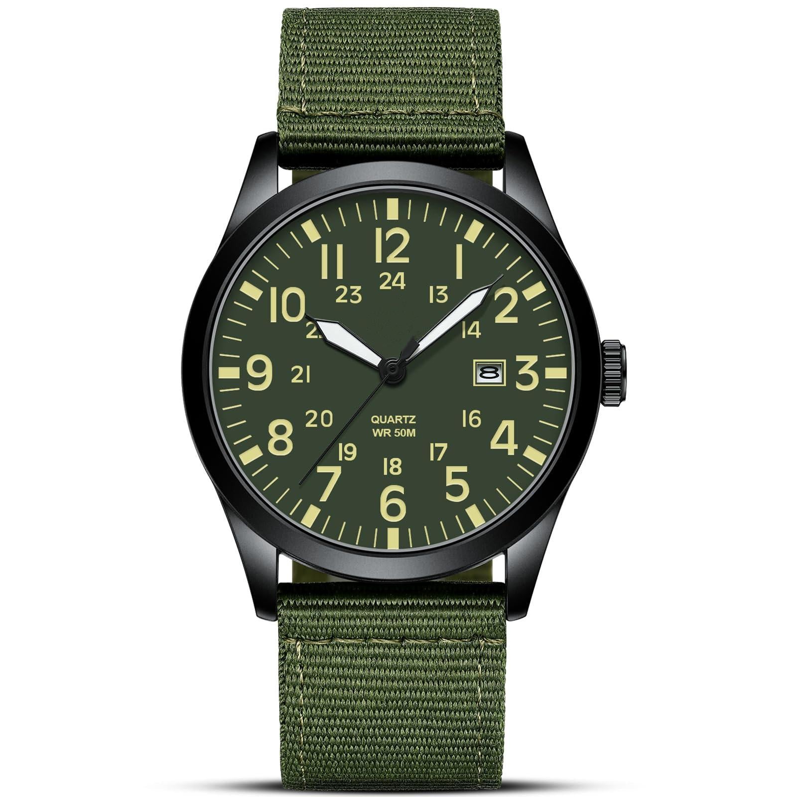 Source Factory（MOQ: 50 PCS）—Mens Watches Unisex Military Sport Nylon Strap Stylish Luminous Fashion Analog Quartz Watch for Men Waterproof Army Tactical Casual Wristwatch
