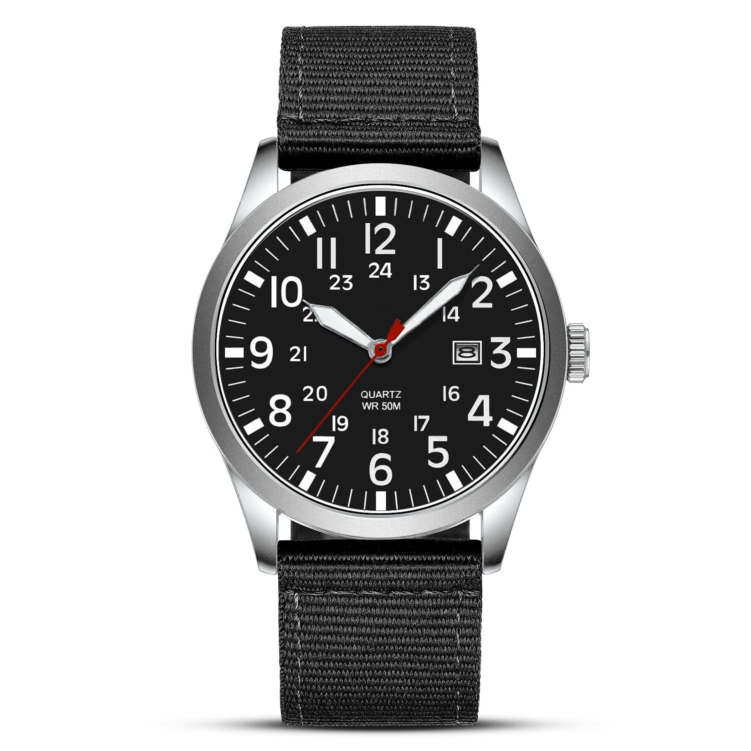 Source Factory（MOQ: 50 PCS）—Mens Watches Unisex Military Sport Nylon Strap Stylish Luminous Fashion Analog Quartz Watch for Men Waterproof Army Tactical Casual Wristwatch