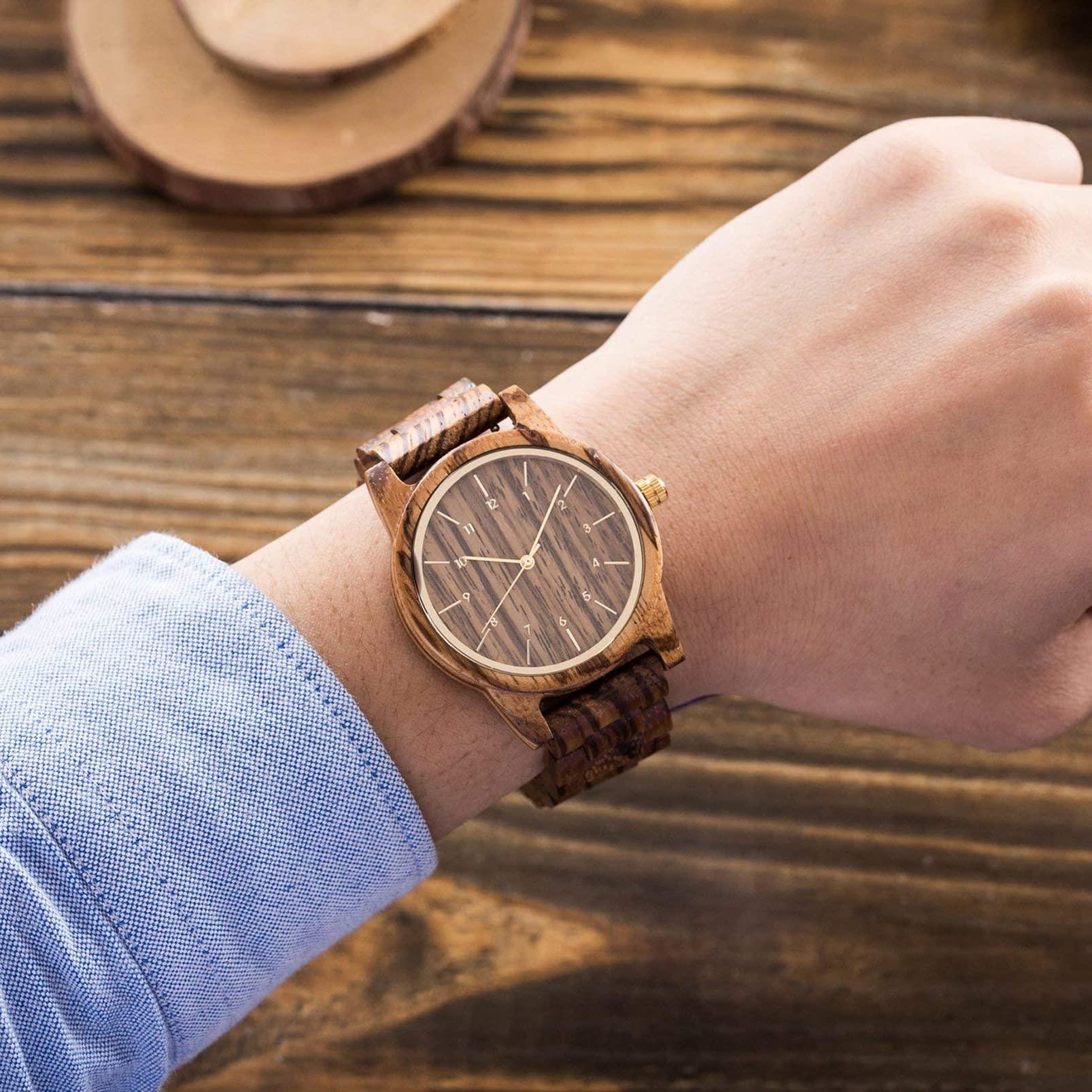 Source Factory（MOQ: 50 PCS）—40mm Wooden Watches Unisex Natural Wood Handmade Watch with Gift Box and Adjustable Strap