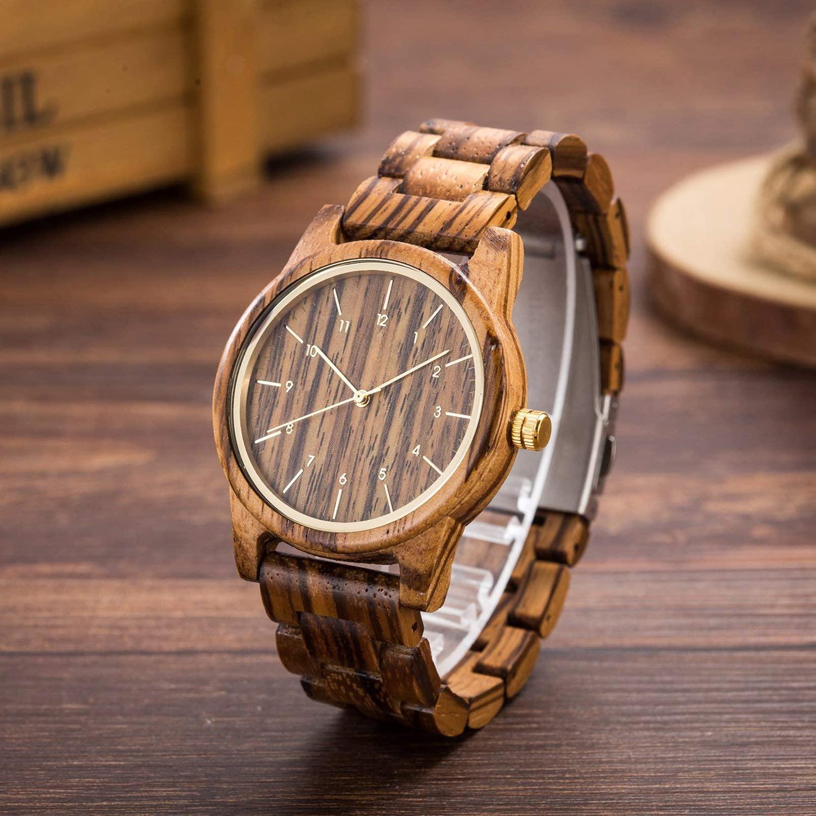 Source Factory（MOQ: 50 PCS）—40mm Wooden Watches Unisex Natural Wood Handmade Watch with Gift Box and Adjustable Strap
